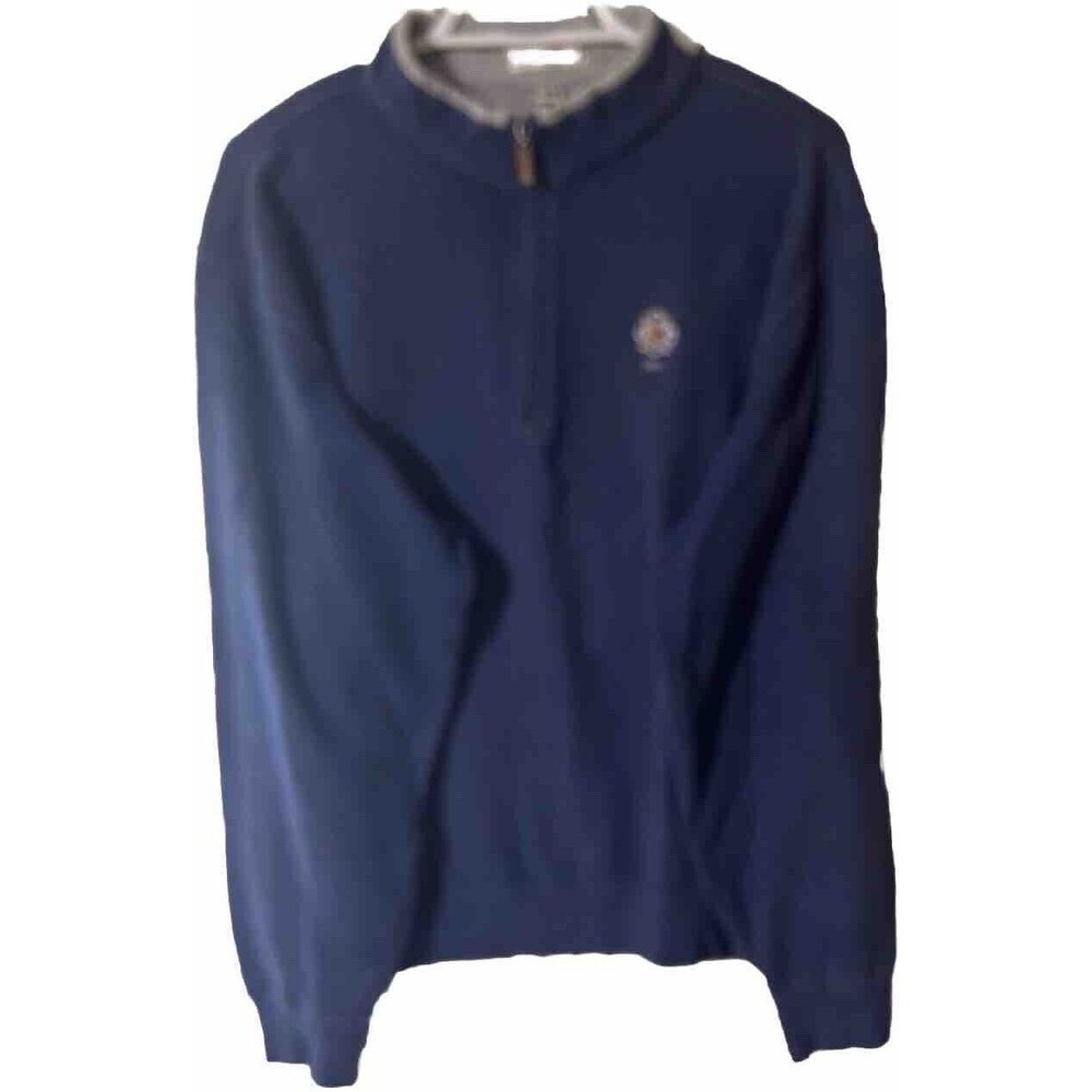 Peter Millar Crown Fleece 1/4 Zip Size M Blue Cotton LS Golf Classic Preppy 1896